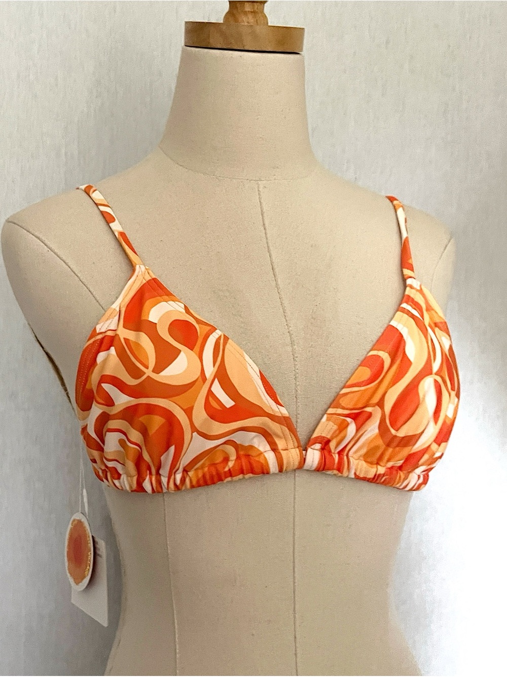 NWT Kulani Kinis Lost at Sunset Orange and White Bikini top size M